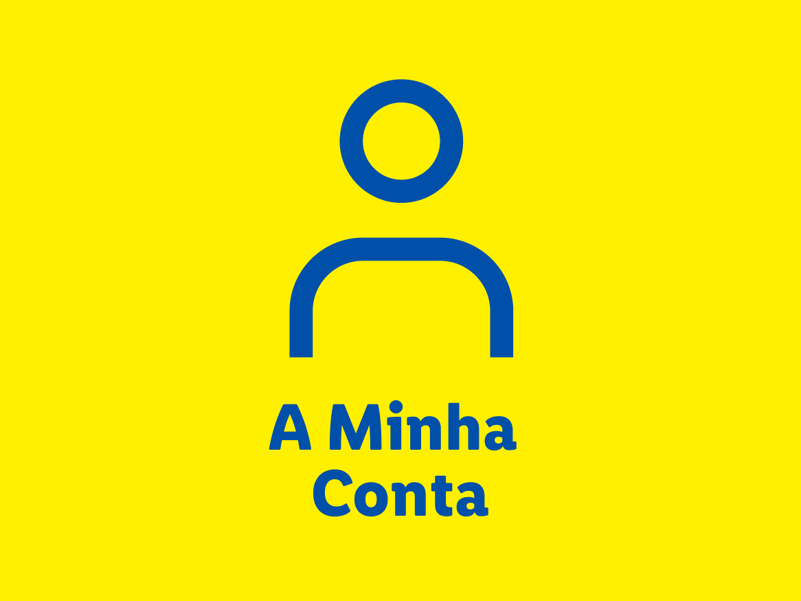 Ícone de perfil de utilizador e texto 'A Minha Conta' em fundo amarelo.
