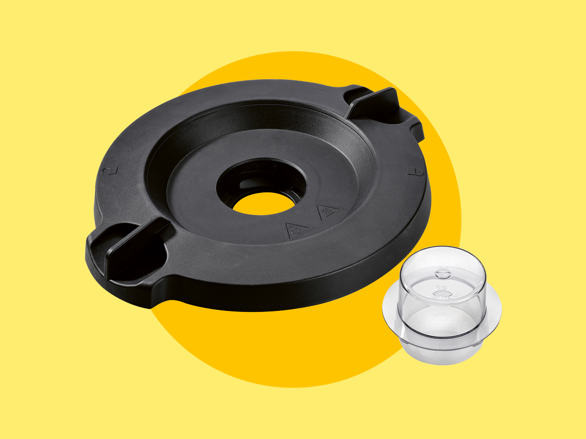 Tampa e recipiente de plástico transparente para liquidificador.