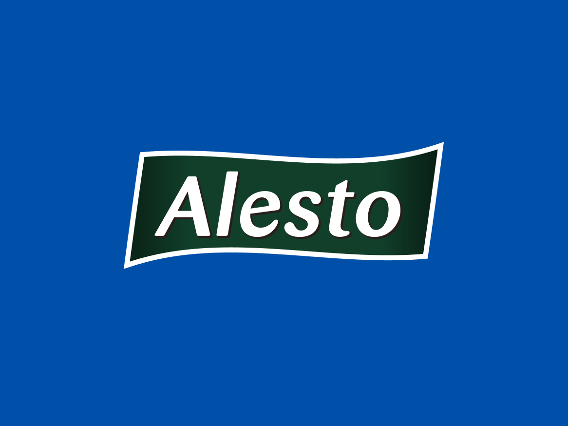 Logótipo da marca Alesto em fundo azul.