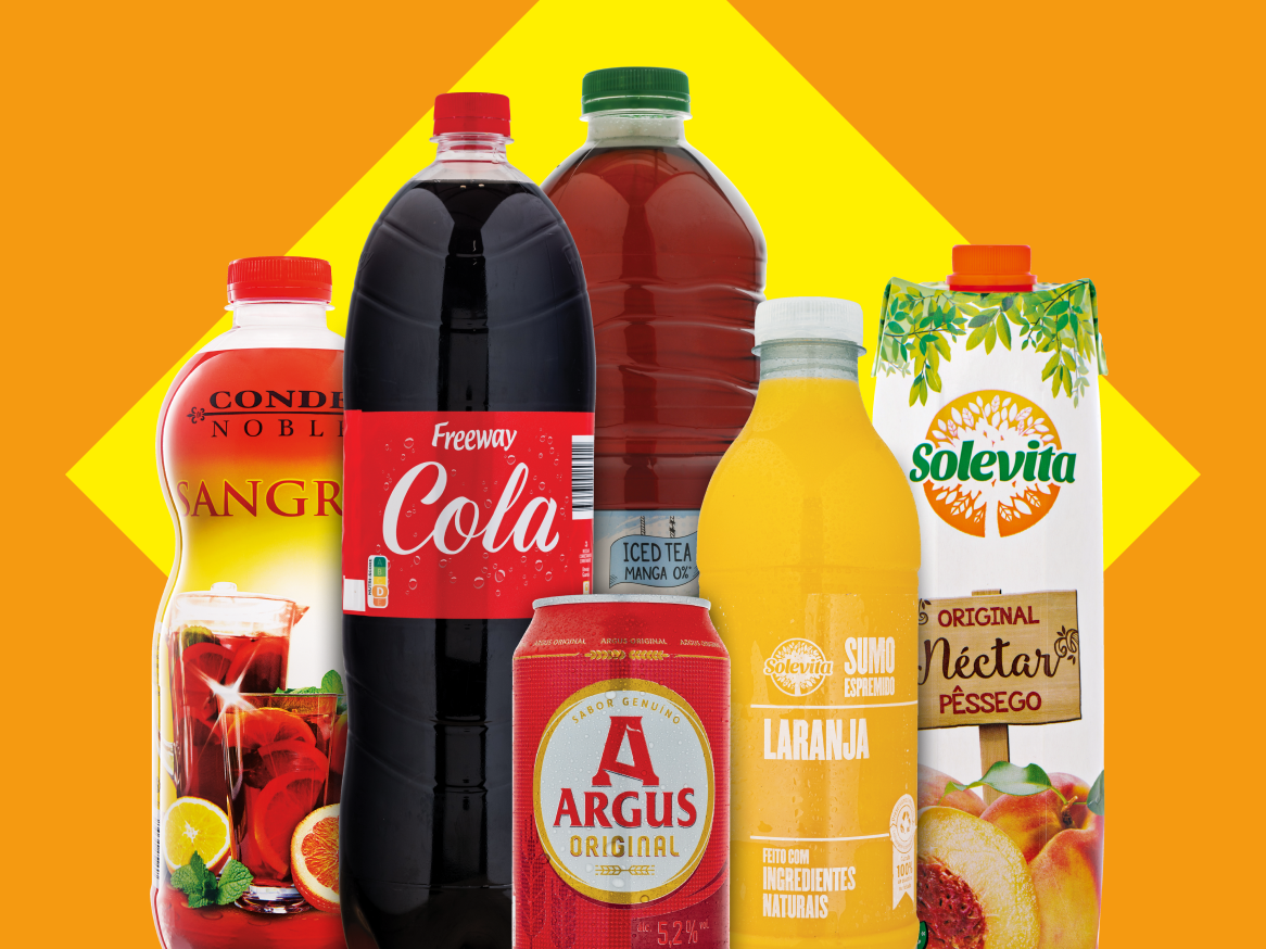 Freeway Cola, Sangria, cerveja Argus, sumo Solevita.