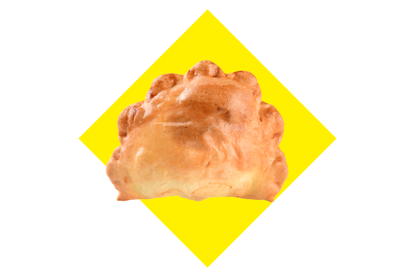 Empada de carne sobre fundo preto e amarelo.