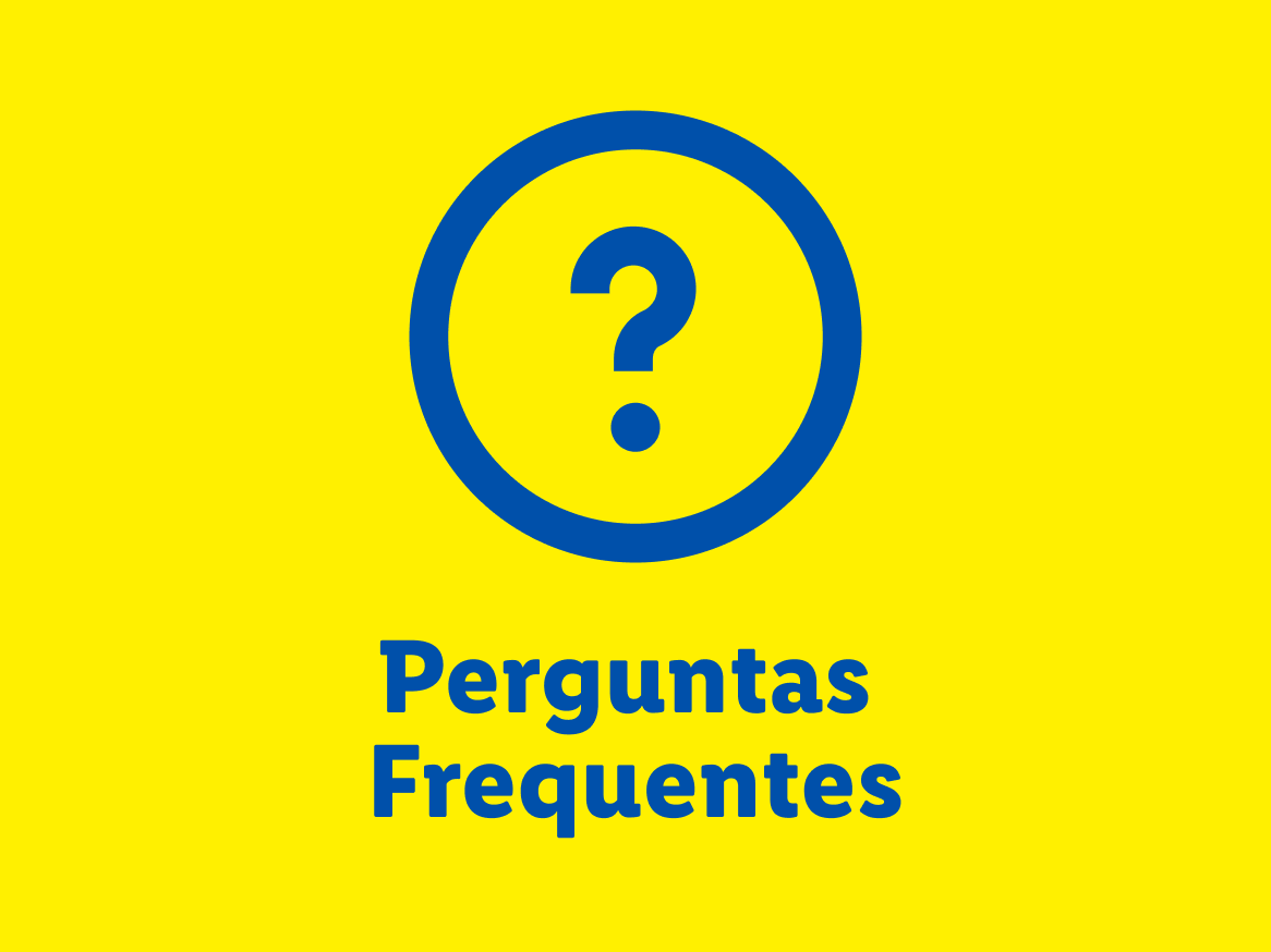 Símbolo de ponto de interrogação azul dentro de um círculo, com o texto 'Perguntas Frequentes'.
