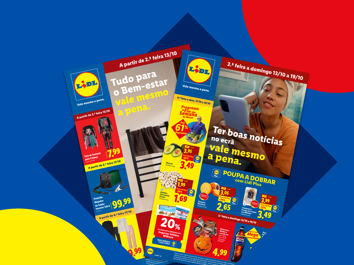 Folhetos do Lidl com ofertas de Halloween, abacates, iogurtes Milbona e máquina de soldar Parkside.