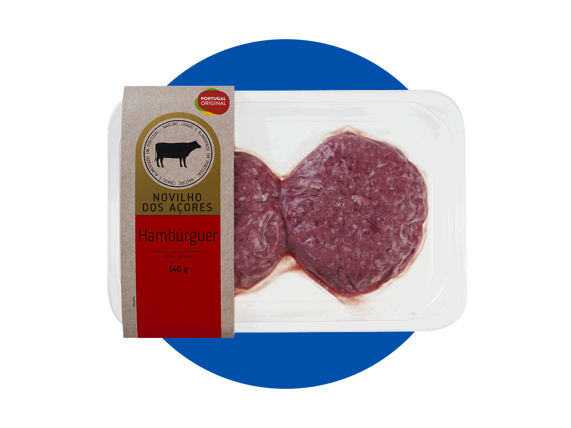 Embalagem de hambúrgueres de novilho dos Açores, Portugal Original.