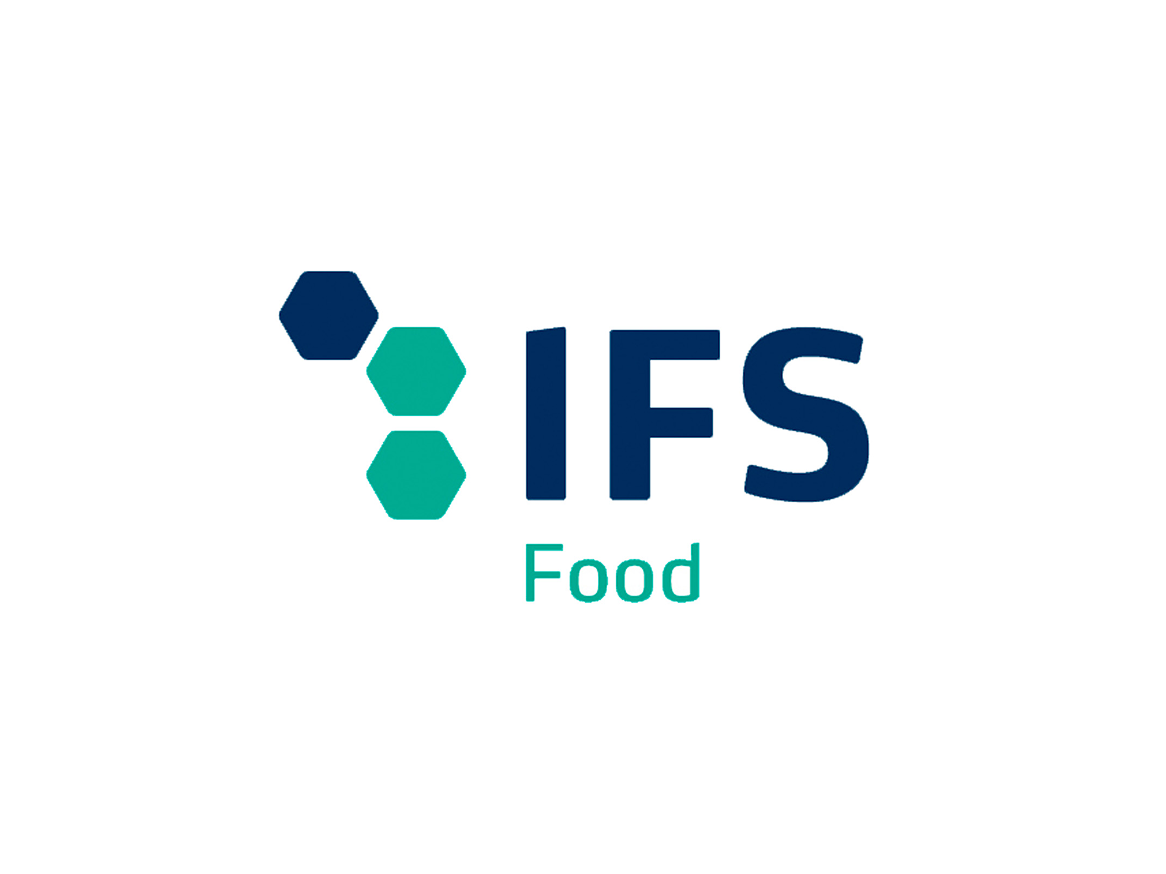 Logotipo da IFS Food, com hexágonos e texto.