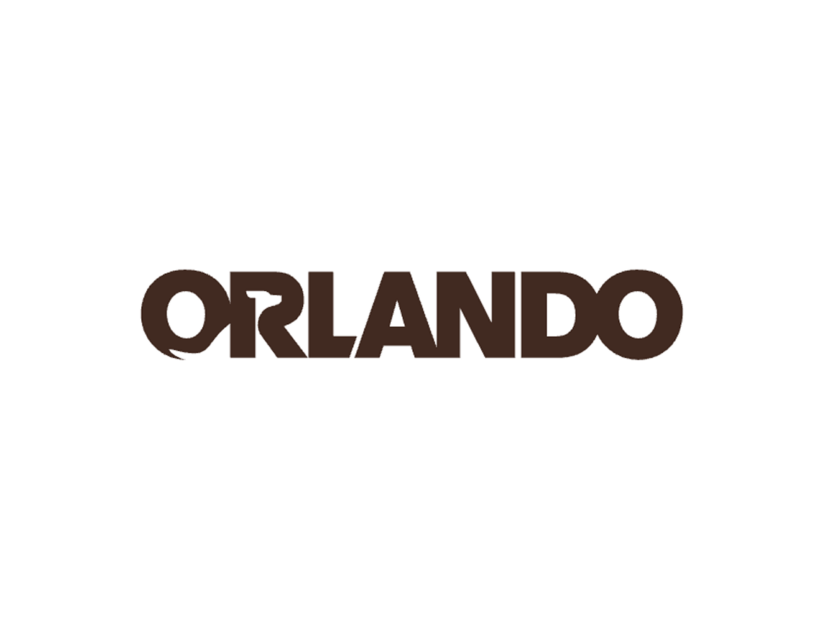 Logotipo da Orlando em marrom escuro sobre fundo branco.