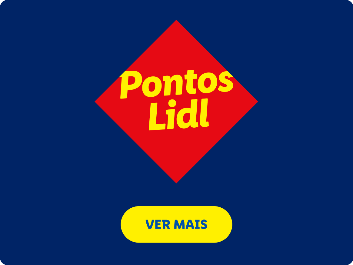 Logótipo 'Pontos Lidl' em amarelo sobre um losango vermelho, com um botão amarelo 'VER MAIS'.