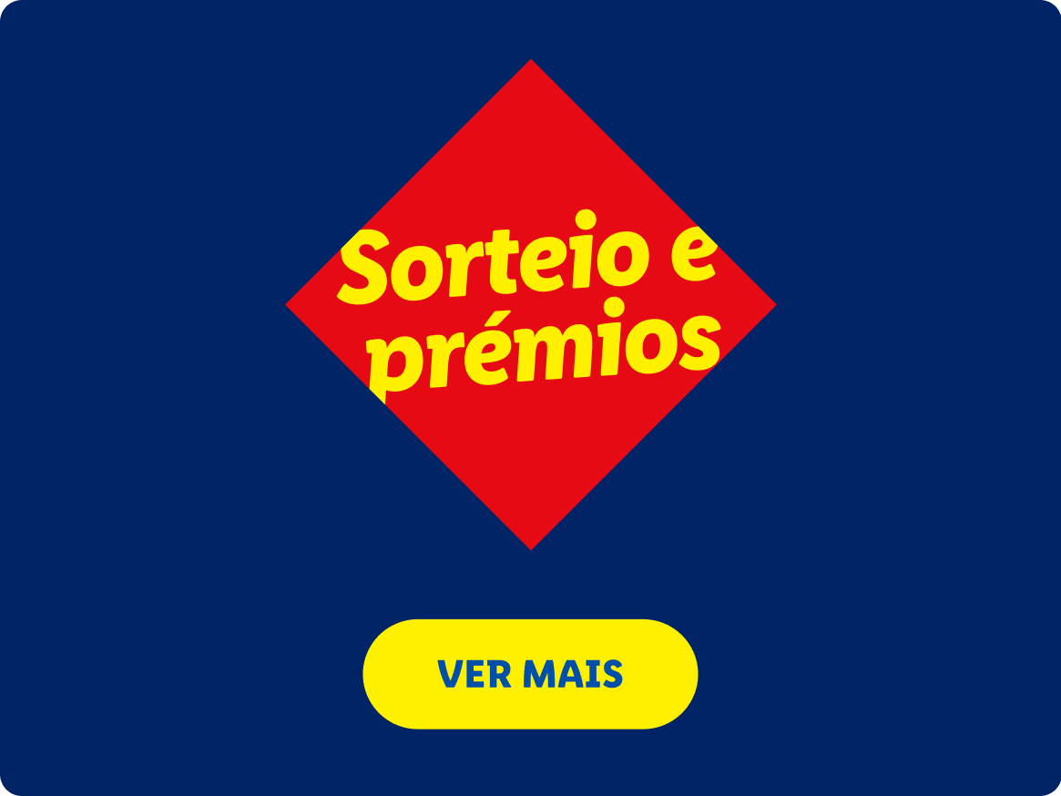 Sorteio e prémios em destaque num losango vermelho, com botão 'VER MAIS' amarelo.