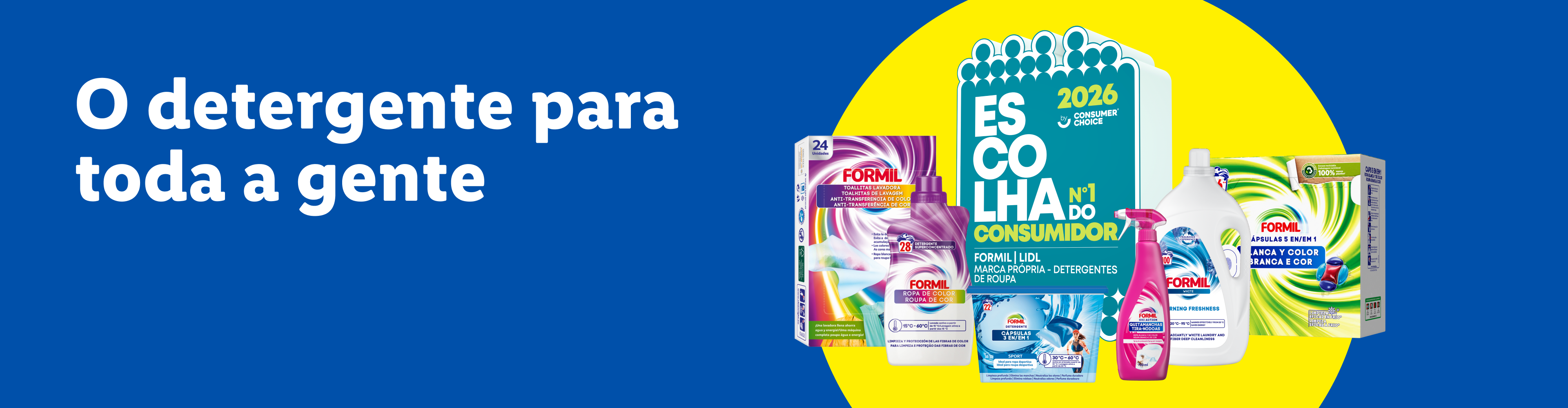 Detergentes para a roupa, incluindo toalhitas, cápsulas e tira-nódoas, com o selo Escolha do Consumidor.