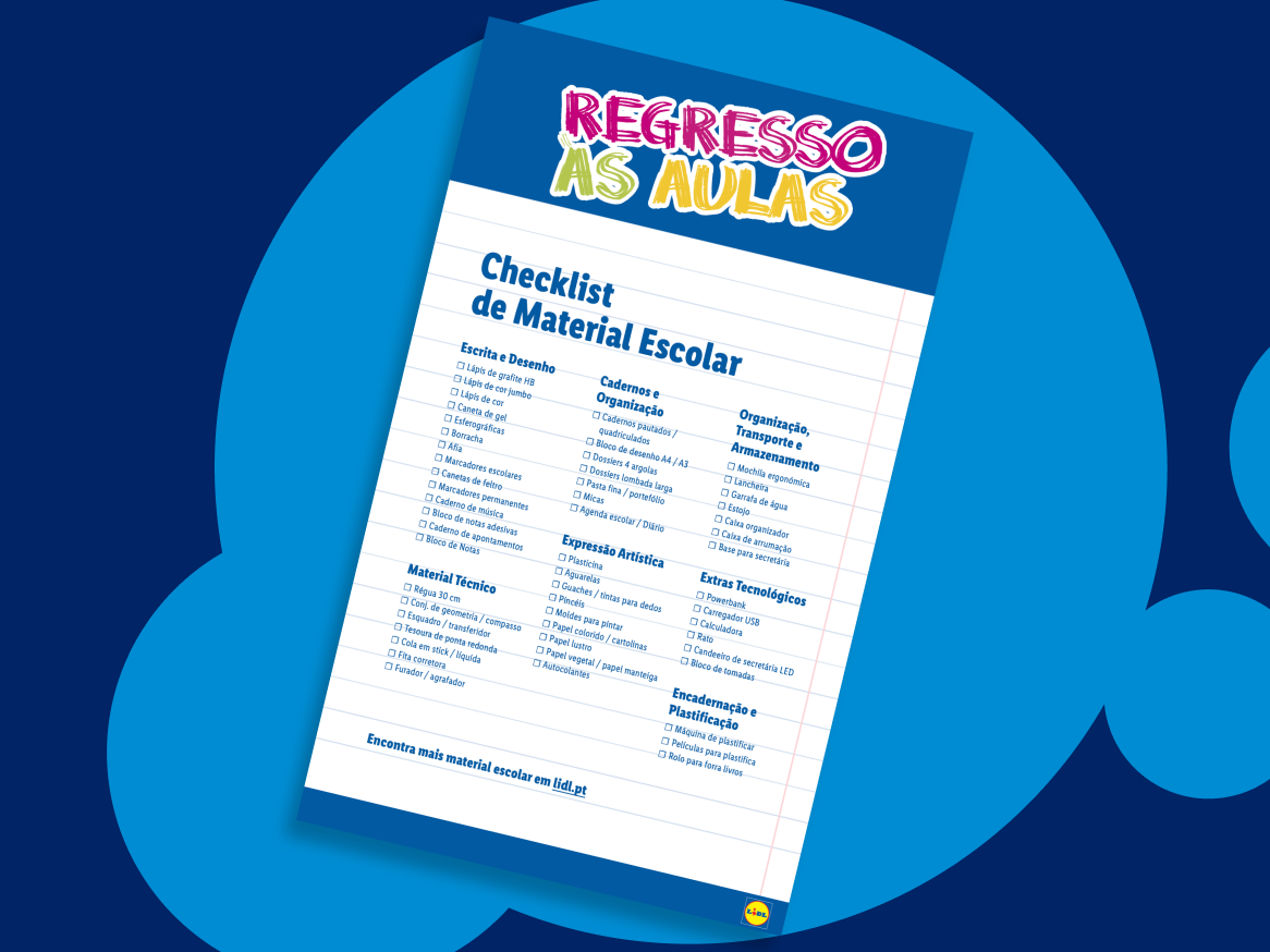 Checklist de material escolar da Lidl para o regresso às aulas.