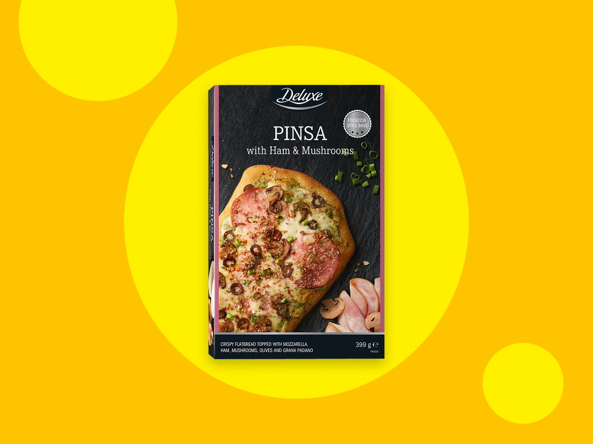 Pinsa com fiambre e cogumelos, base estilo focaccia, 399g.