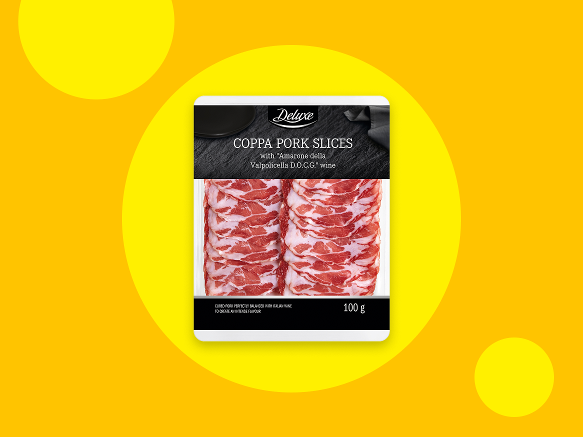 Fatias de Coppa de porco com vinho Amarone della Valpolicella D.O.C.G., 100g.