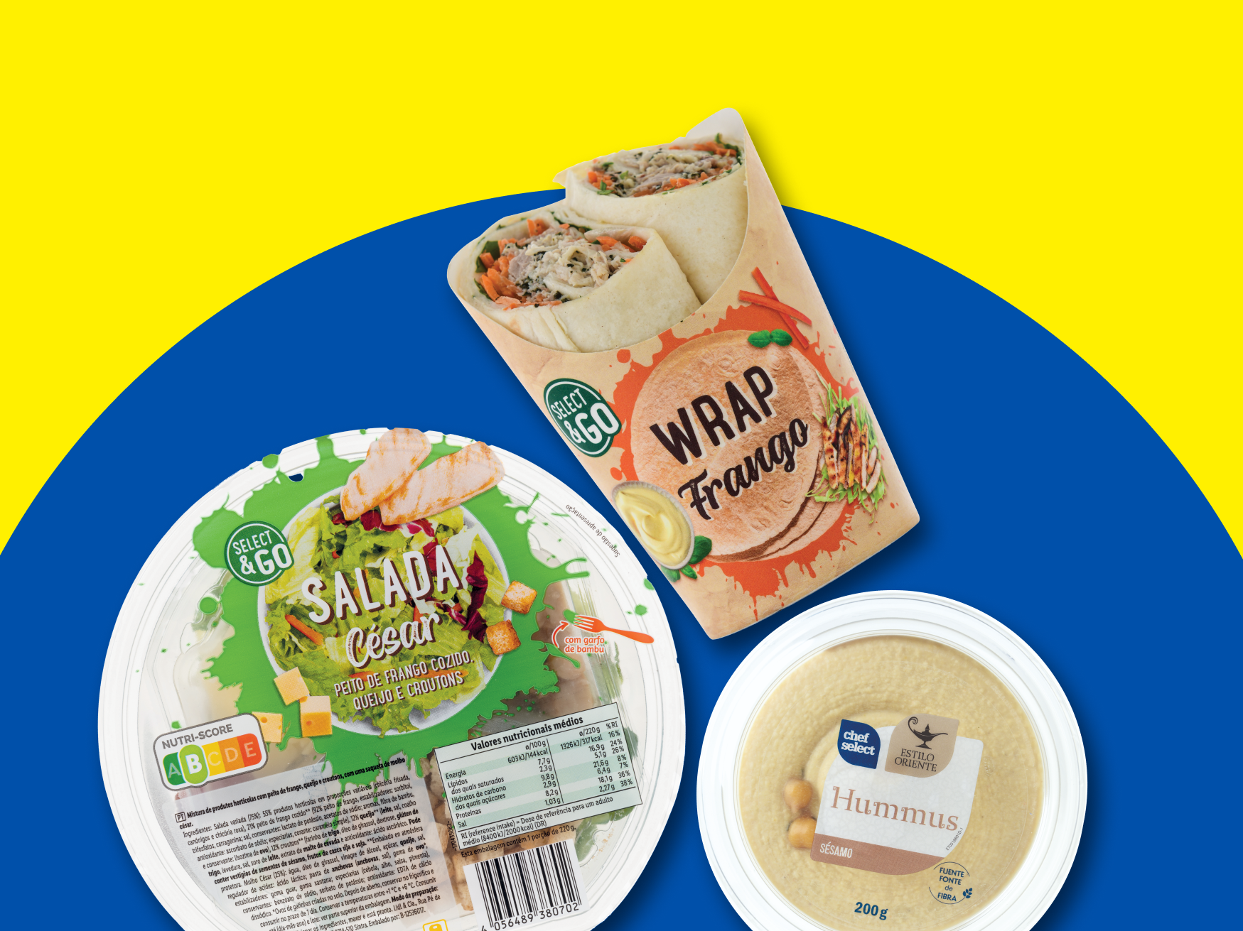 Wraps Select & Go, salada César e hummus Chef Select.
