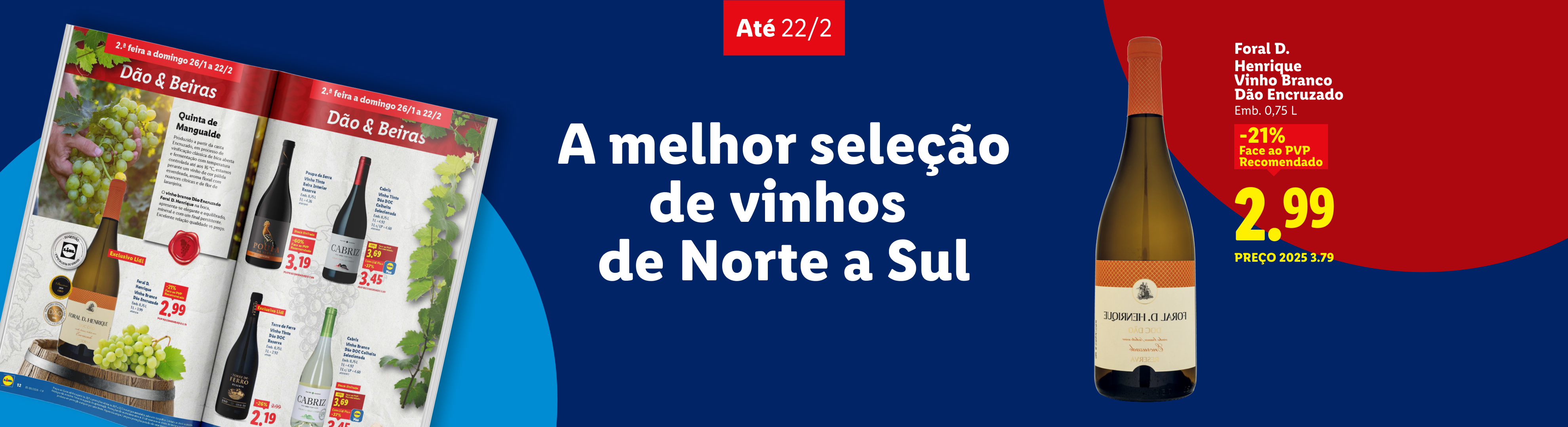 Catálogo de vinhos Dão e Beiras com destaque para vinho branco e tinto, com promoções.