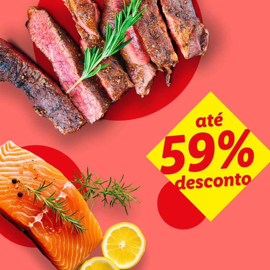 Bifes de carne e salmão com alecrim e limão, com desconto de até 59%.