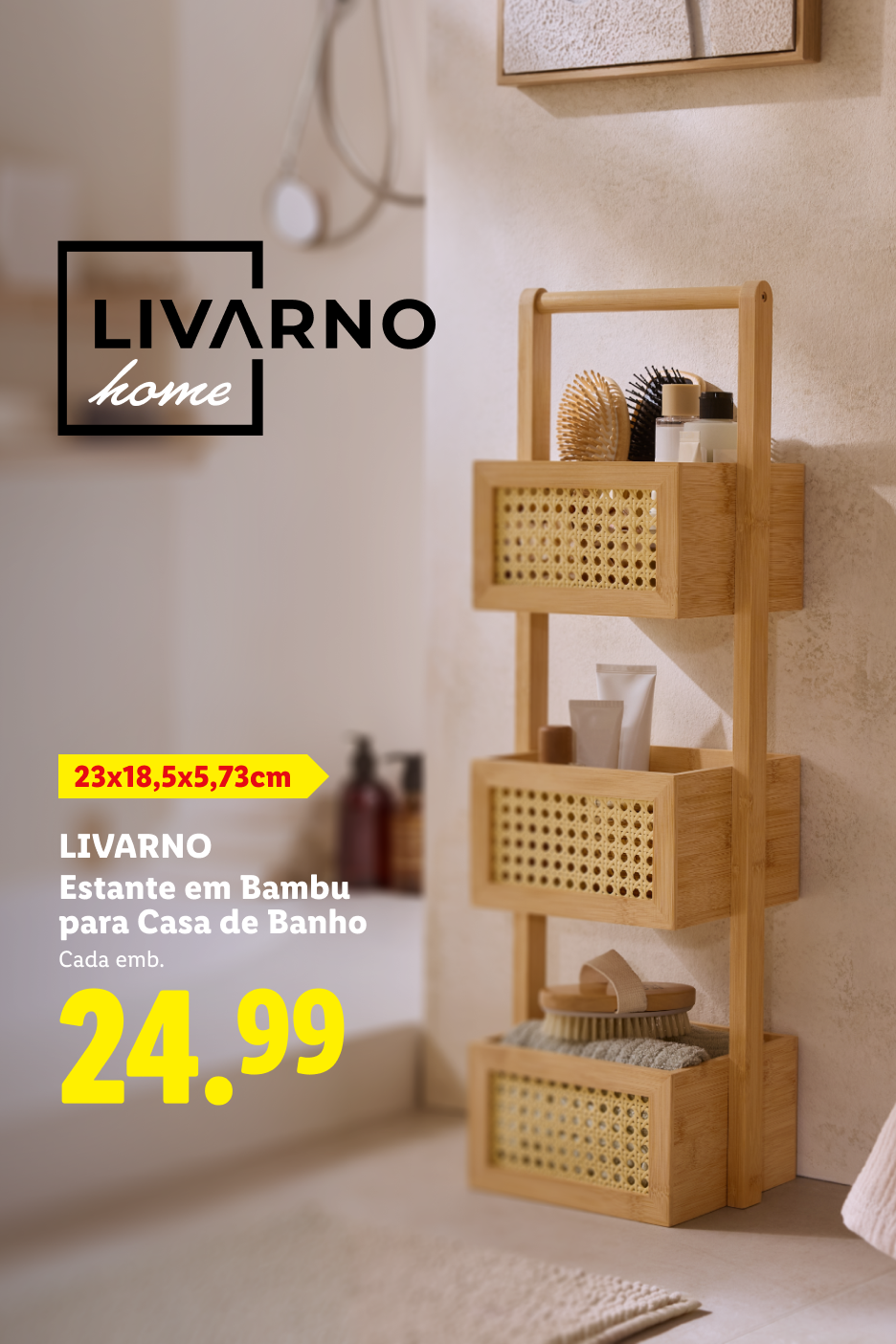 Estante de bambu para casa de banho com 23x18,5x5,73cm, custa 24,99.