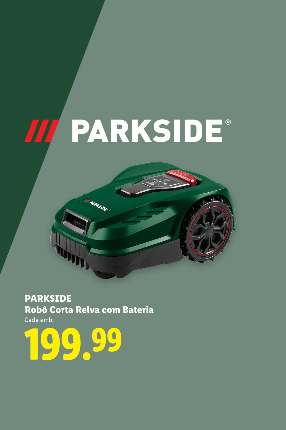 Robô corta-relva com bateria, preço 199.99.