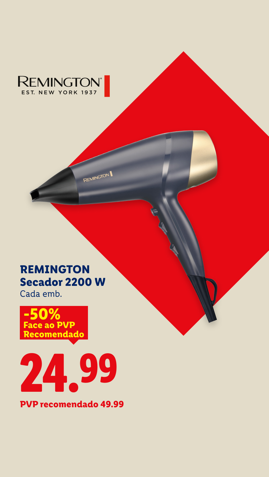 Secador de cabelo de 2200W com 50% de desconto, agora 24.99€ (PVP recomendado 49.99€).