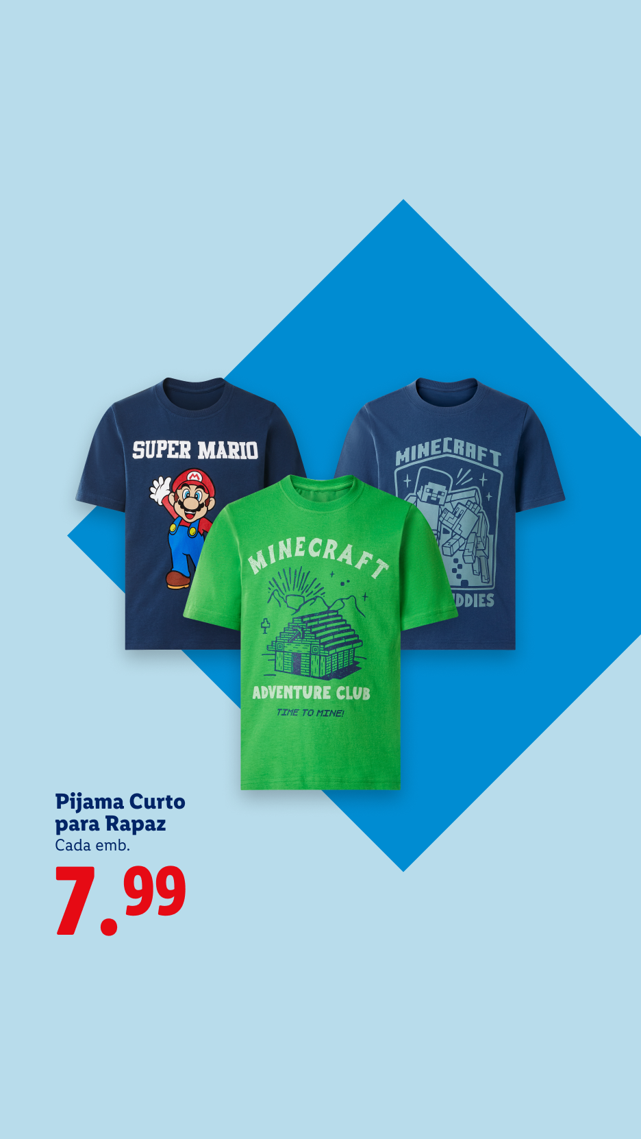 Pijama curto para rapaz com estampados de jogos, 7,99€.