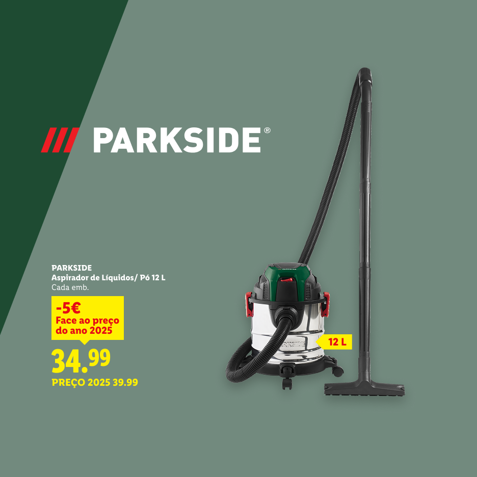 Aspirador de líquidos e pó de 12 L, com desconto de 5€, agora a 34,99€.