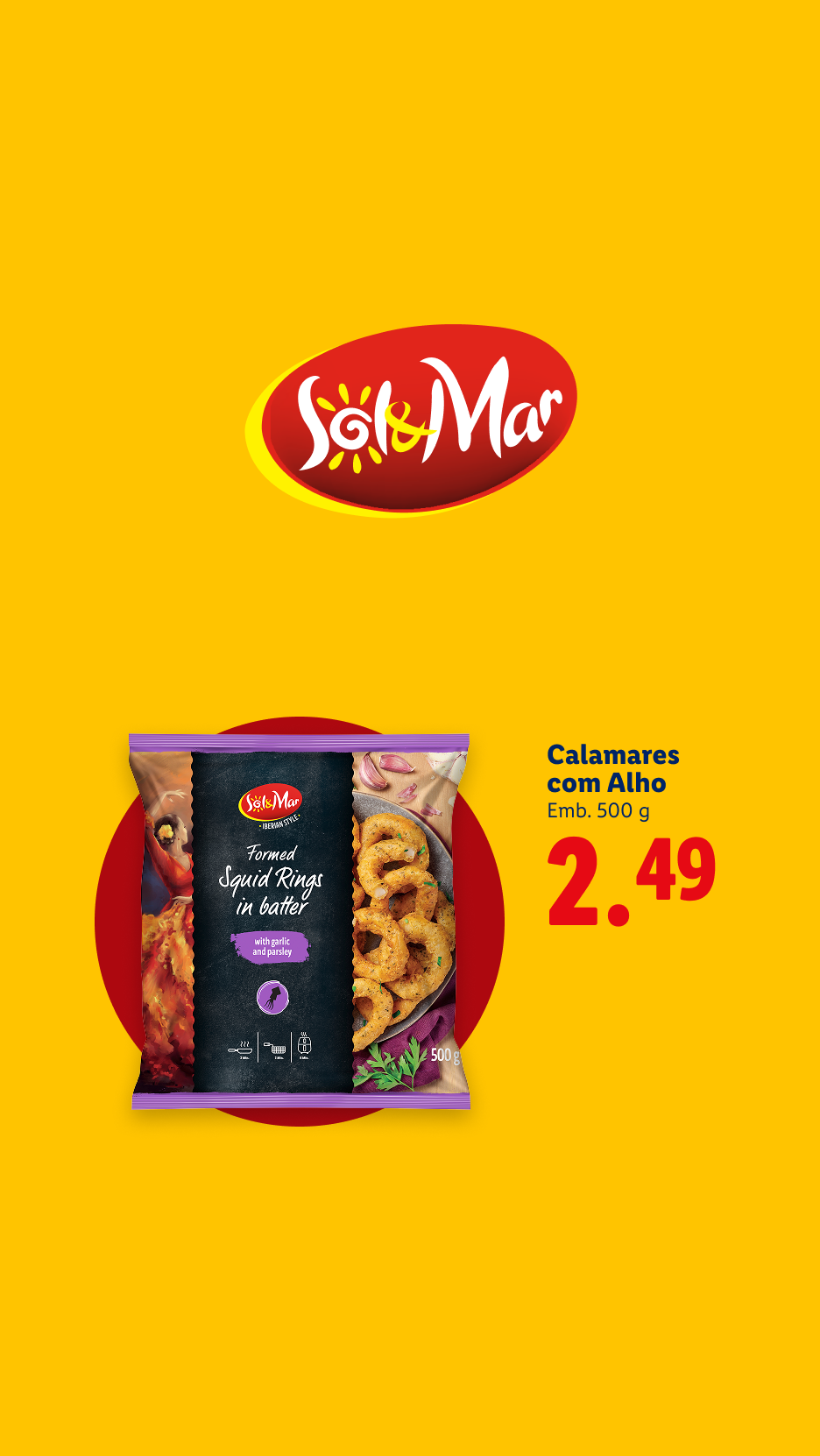 Anéis de lula panados com alho e salsa, 500g, por 2,49€.