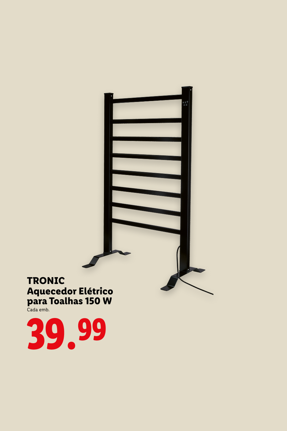 Aquecedor elétrico para toalhas de 150 W por 39,99 €