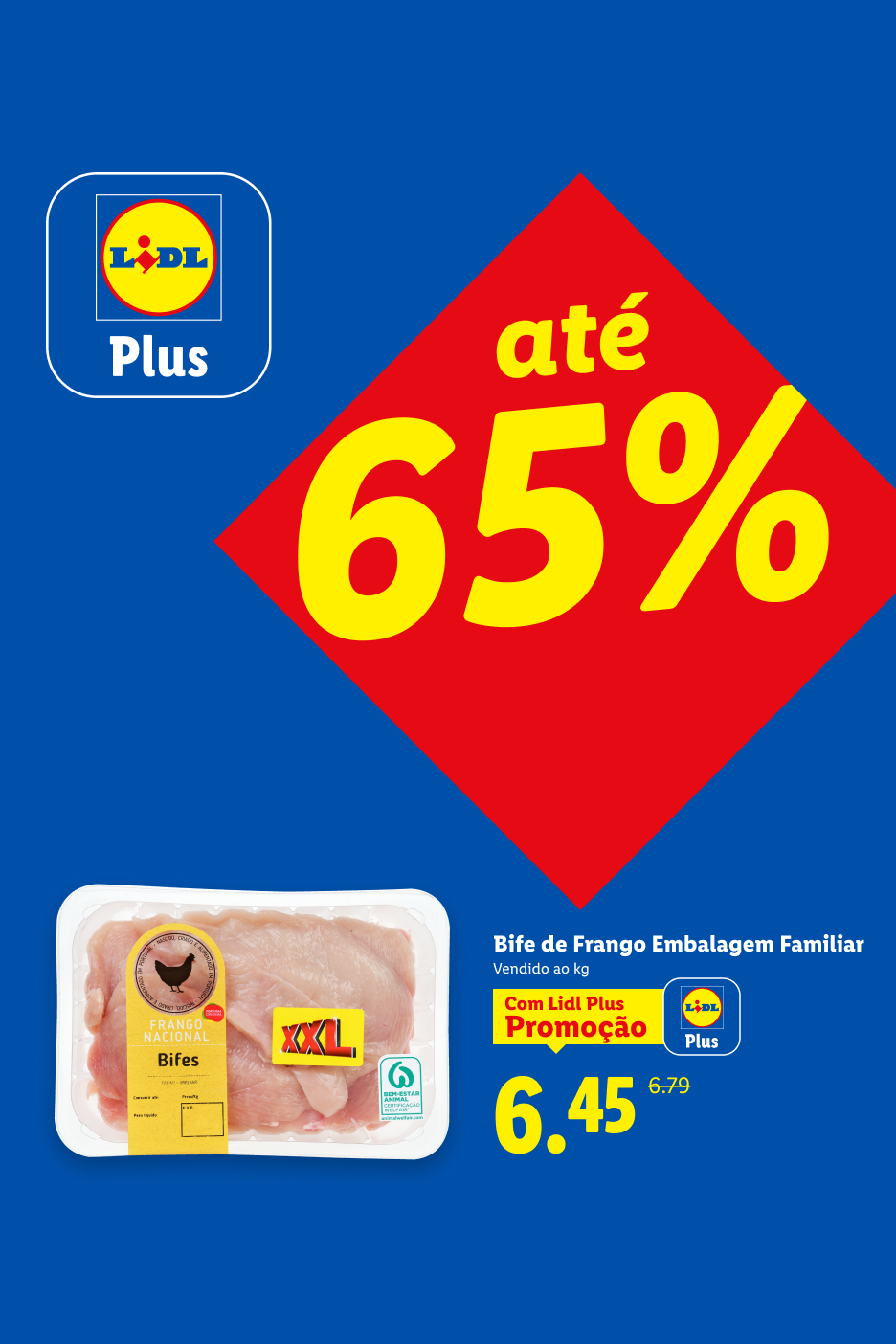 Bife de frango em embalagem familiar com desconto Lidl Plus.
