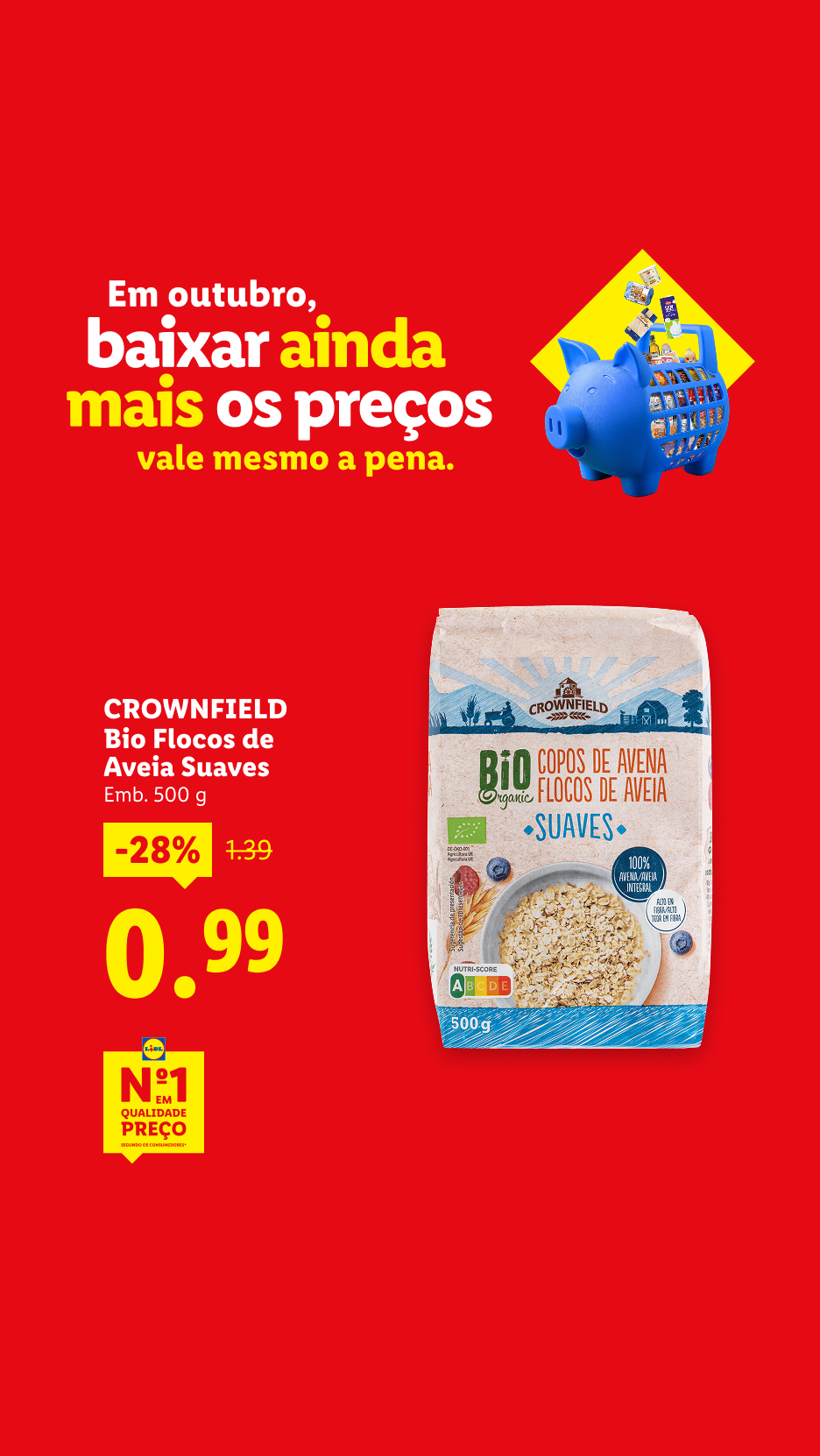 Flocos de aveia suaves biológicos de 500 g em promoção por 0,99 €.