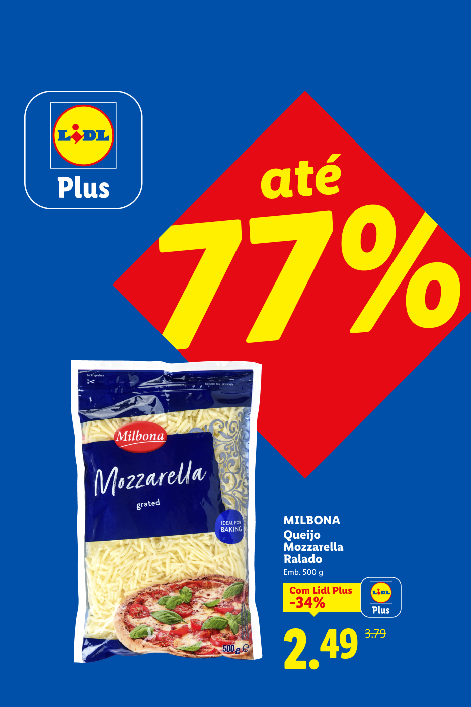 Queijo mozzarella ralado em promoção com desconto Lidl Plus.