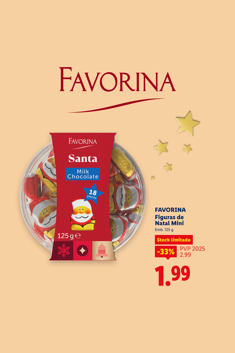 Figuras de chocolate de Natal em promoção por 1,99€.